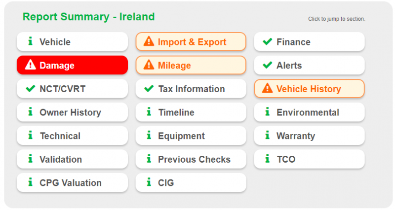 Cartell Car History Check - Report Summary; Mileage Check, Finance Check, Write-Off Check, etc.