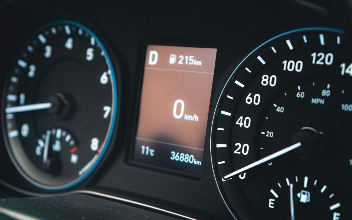 A vehicle odometer showing mileage
